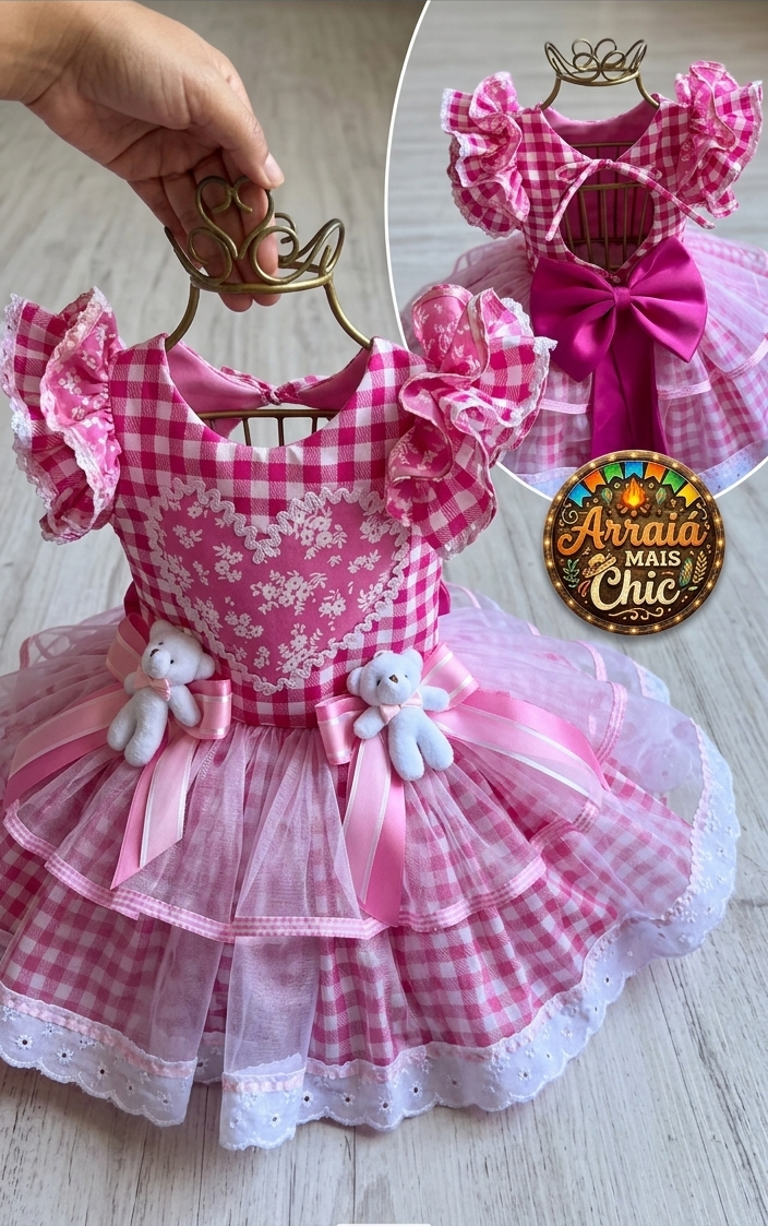 Conjunto Arraiá Chic Teddy Xadrez