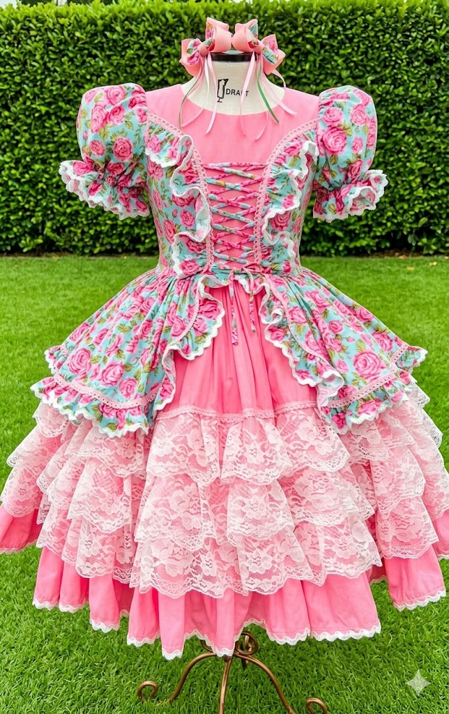 Vestido de Festa Junina – Jardim Encantado Rosa Floral 🌸