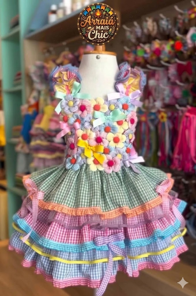 Vestido de Festa Junina – Jardim de Retalhos Encantado 🌸