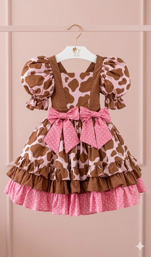 Vestido de Festa Junina – Vaquinha Rosa Chic 🐄🎀